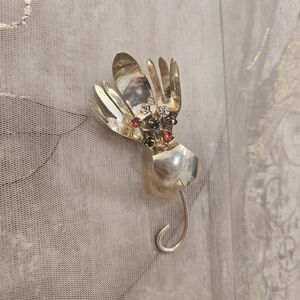 Sterling Silver Vintage Rare Multicolor Rhinestone Large Flower Brooch